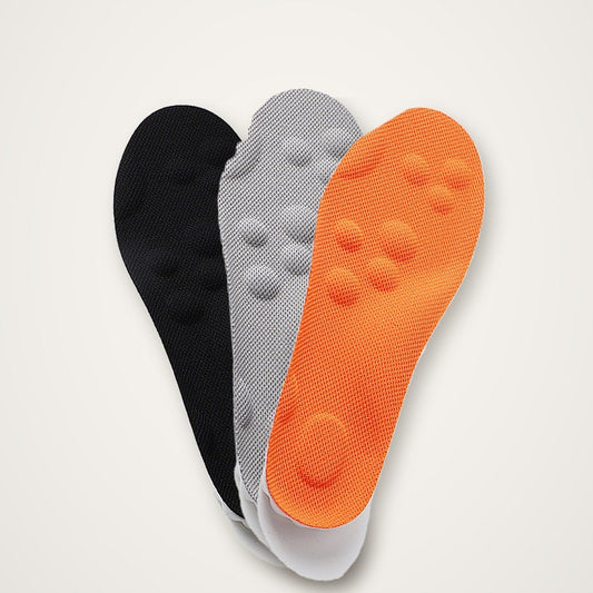 SoftInch Comfort Insoles in black, gray and orange, fanned out